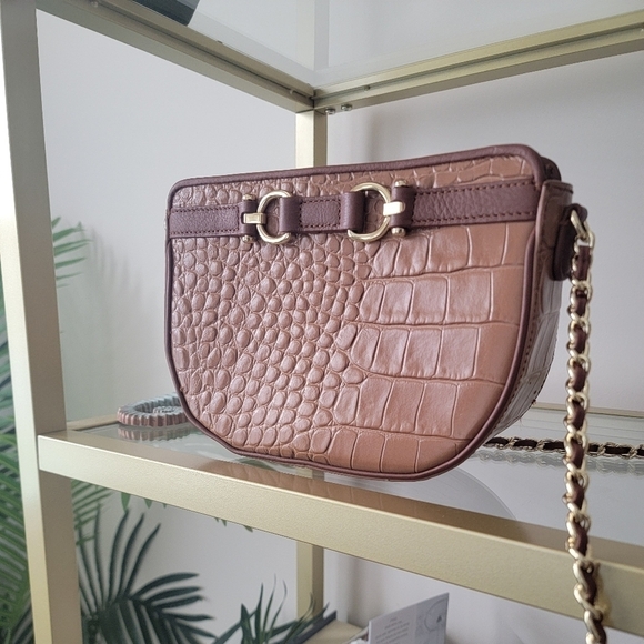 NWOT Talbots Brown Leather Crocodile Crossbody Bag/ Purse - Picture 3 of 11